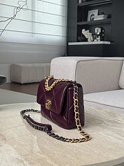 Chanel 19 Handbag Shiny Lambskin Gold Tone Silver Tone & Ruthenium Finish Metal Burgundy - 16x26x9cm - 2