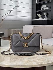 Chanel 19 Handbag Shiny Lambskin Gold Tone Silver Tone & Ruthenium Finish Metal Dark Gray - 16x26x9cm - 1