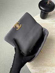 Chanel 19 Handbag Shiny Lambskin Gold Tone Silver Tone & Ruthenium Finish Metal Dark Gray - 16x26x9cm - 3