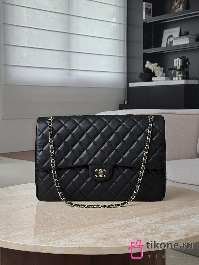 Chanel Maxi Quilted Caviar Black Light Gold Hardware - 40x26x12cm - 1