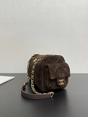 Chanel Small Bowling Bag Suede & Gold Metal Dark Brown - 24x15.5x11.5cm - 6