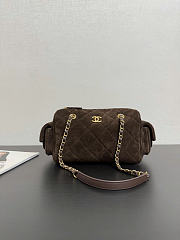 Chanel Small Bowling Bag Suede & Gold Metal Dark Brown - 24x15.5x11.5cm - 4