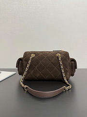 Chanel Small Bowling Bag Suede & Gold Metal Dark Brown - 24x15.5x11.5cm - 3