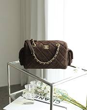 Chanel Small Bowling Bag Suede & Gold Metal Dark Brown - 24x15.5x11.5cm - 1