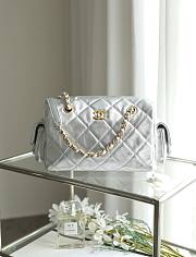 Chanel Small Bowling Bag Metallic Calfskin & Gold Tone Metal Silver - 24x15.5x11.5cm - 1