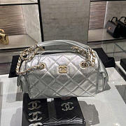 Chanel Small Bowling Bag Metallic Calfskin & Gold Tone Metal Silver - 24x15.5x11.5cm - 6