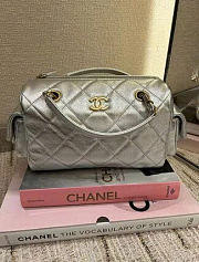 Chanel Small Bowling Bag Metallic Calfskin & Gold Tone Metal Silver - 24x15.5x11.5cm - 4