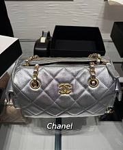 Chanel Small Bowling Bag Metallic Calfskin & Gold Tone Metal Silver - 24x15.5x11.5cm - 2
