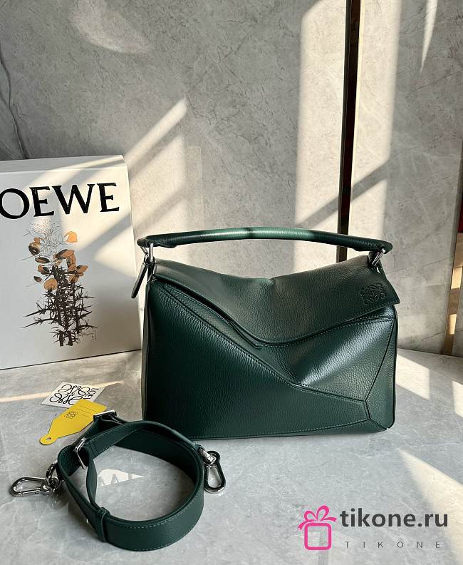 Loewe Large Puzzle Edge Bag In Grained Calfskin Green - 33x21.5x15cm - 1