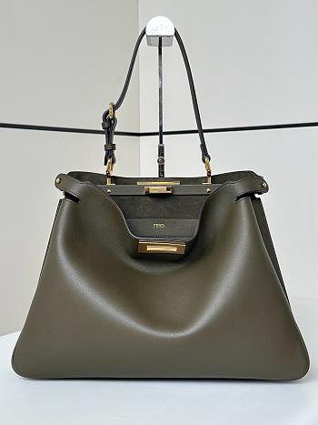 Fendi Peekaboo Soft Large Khaki Leather Bag - 40.5x28x13cm