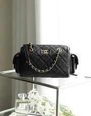 Chanel Small Bowling Bag Grained Shiny Calfskin & Gold Tone Metal Black - 24x15.5x11.5cm - 1