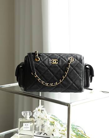 Chanel Small Bowling Bag Grained Shiny Calfskin & Gold Tone Metal Black - 24x15.5x11.5cm