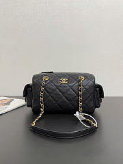 Chanel Small Bowling Bag Grained Shiny Calfskin & Gold Tone Metal Black - 24x15.5x11.5cm - 4