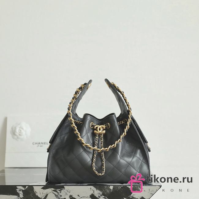 Chanel 25 Handbag Small Grained Calfskin Gold Tone Metal Dark Gray - 30x26x14cm - 1