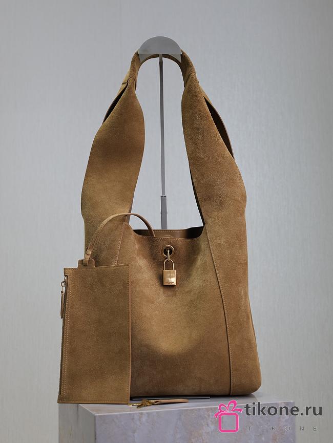 YSL Lock Suede Hobo Bag Brown - 27x27x8cm - 1