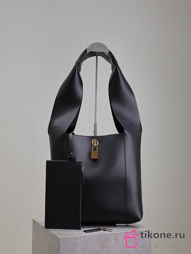 YSL Lock Leather Hobo Bag Black - 27x27x8cm - 1