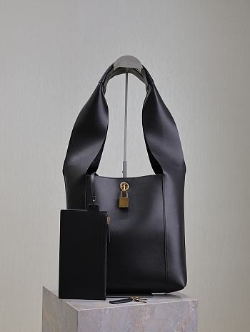 YSL Lock Leather Hobo Bag Black - 27x27x8cm