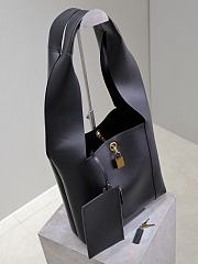 YSL Lock Leather Hobo Bag Black - 27x27x8cm - 3
