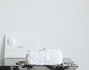 Chanel Flap Bag Quilted Sequins & Gold Tone Metal White - 21x14x8cm - 5