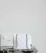 Chanel Flap Bag Quilted Sequins & Gold Tone Metal White - 21x14x8cm - 4
