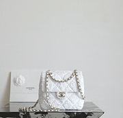 Chanel Flap Bag Quilted Sequins & Gold Tone Metal White - 21x14x8cm - 3