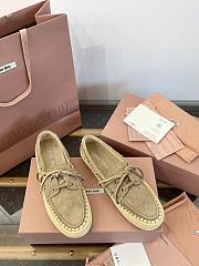 Miumiu Suede And Raffia Boat Shoes Ecru  - 4