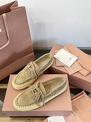 Miumiu Suede And Raffia Boat Shoes Ecru  - 3