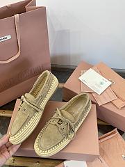 Miumiu Suede And Raffia Boat Shoes Ecru  - 5