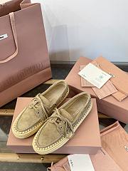 Miumiu Suede And Raffia Boat Shoes Ecru  - 2