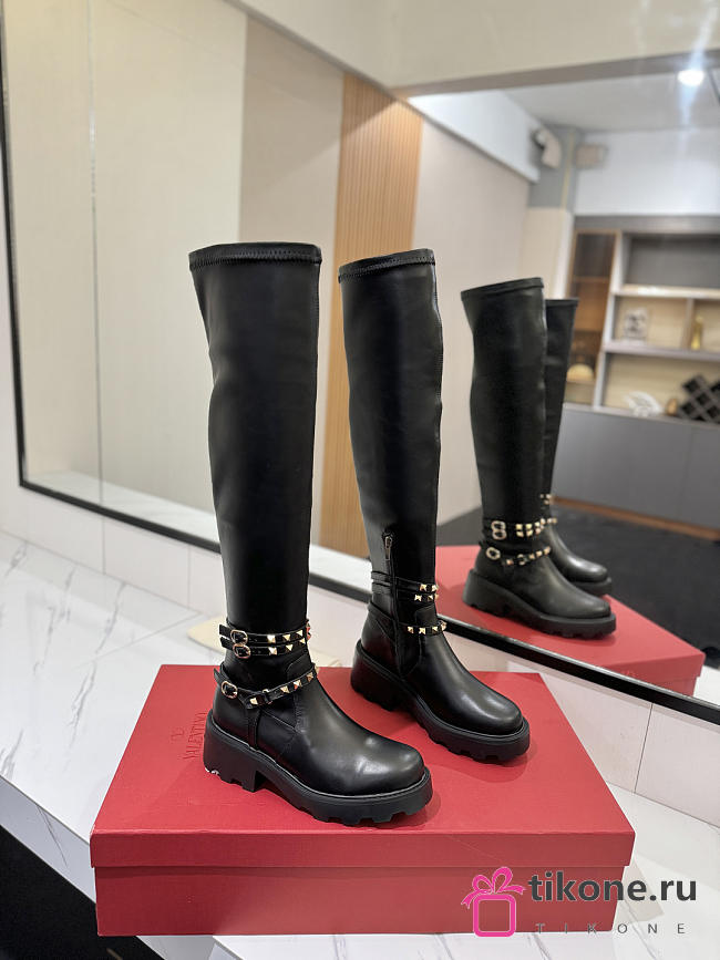 Valentino Thigh Boots Garavani Rockstud Black   - 1