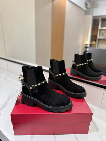 Valentino Short Boots Garavani Rockstud Suede Black
