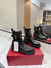 Valentino Short Boots Garavani Double Strap Flat Rockstud Black - 1