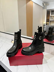 Valentino Short Boots Garavani Double Strap Flat Rockstud Black - 6
