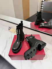 Valentino Short Boots Garavani Double Strap Flat Rockstud Black - 4