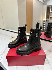 Valentino Short Boots Garavani Double Strap Flat Rockstud Black - 3