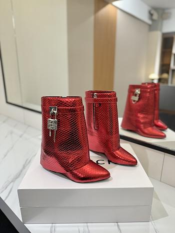Givenchy Shark Lock Ankle Boots In Snake Effect Leather Red