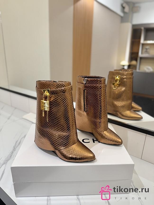 Givenchy Shark Lock Ankle Boots In Snake Effect Leather Metallic Bronze - 1