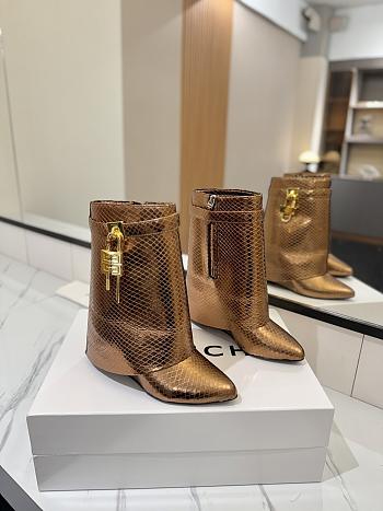 Givenchy Shark Lock Ankle Boots In Snake Effect Leather Metallic Bronze