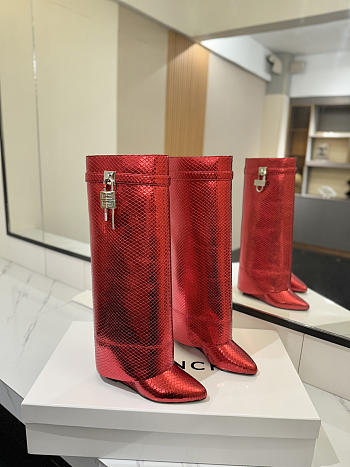 Givenchy Shark Lock Boots In Snake Effect Leather Red