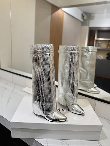 Givenchy Shark Lock Boots In Snake Effect Leather Silver