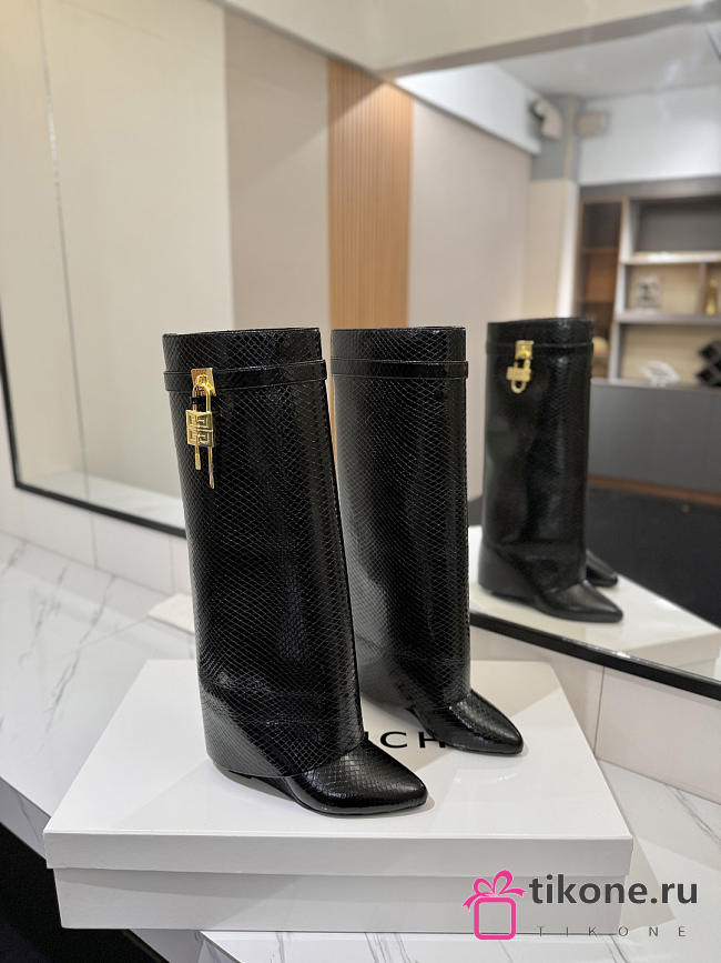 Givenchy Shark Lock Boots In Snake Effect Leather Black - 1