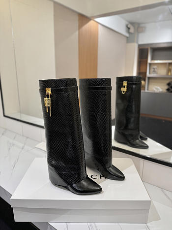 Givenchy Shark Lock Boots In Snake Effect Leather Black