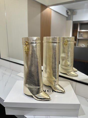 Givenchy Shark Lock Boots In Snake Effect Leather Gold