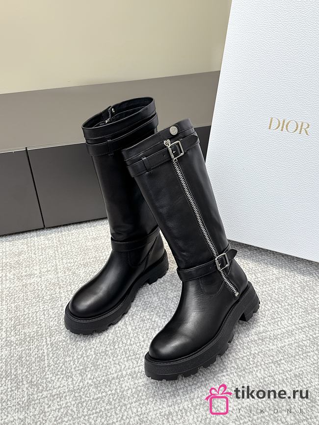Dior D-Major Boot Black Calfskin and Khaki and Black Technical Fabric - 1