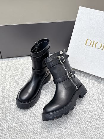 Dior D-Major Ankle Boot Black Calfskin and Black and White Technical Fabric