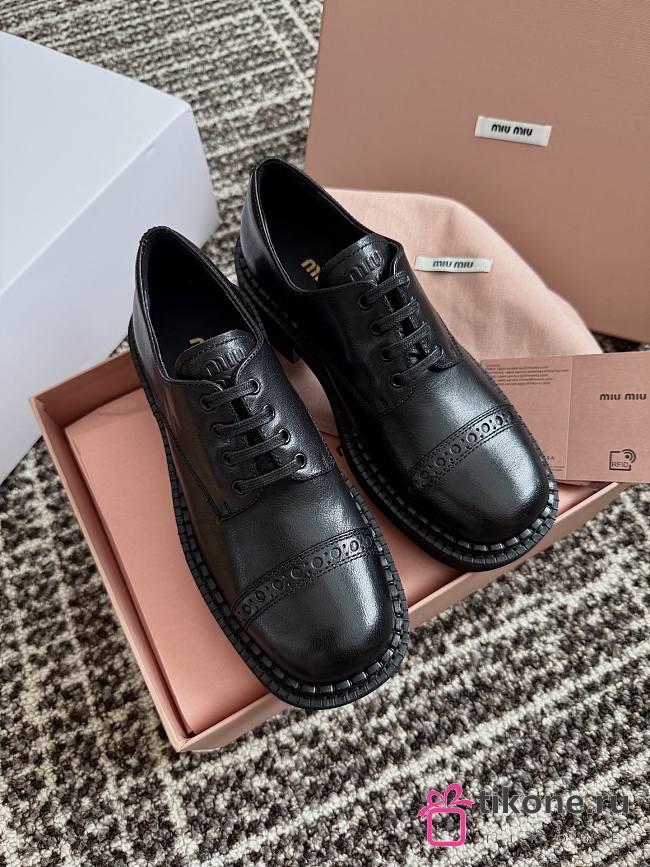 Miumiu Black Leather Brogue Shoes 35mm - 1