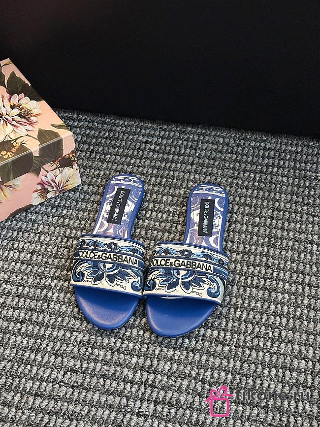 Dolce&Gabbana Embroidered Slides Blue - 1