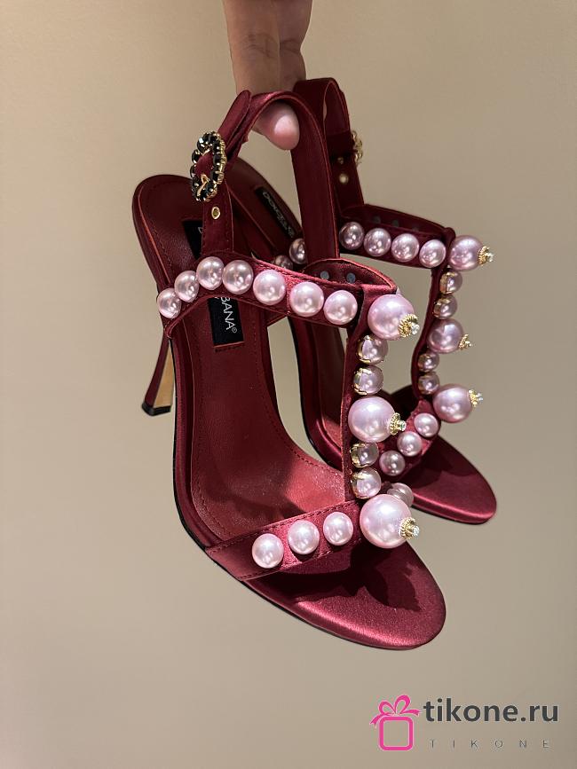 Dolce&Gabbana Bejeweled Satin Sandals With Pearl Embroidery Red 90mm - 1