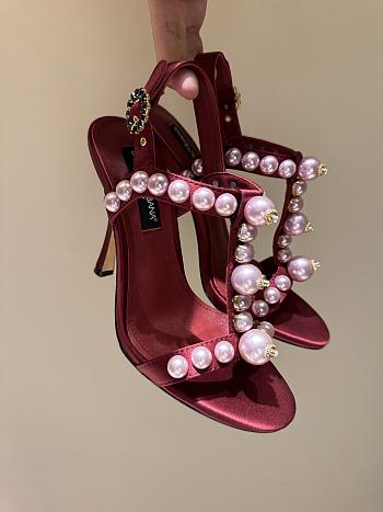 Dolce&Gabbana Bejeweled Satin Sandals With Pearl Embroidery Red 90mm