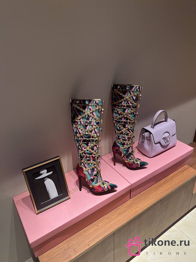 Dolce&Gabbana Cardinal Crystal Jacquard Knee High Boot In Multi - 1